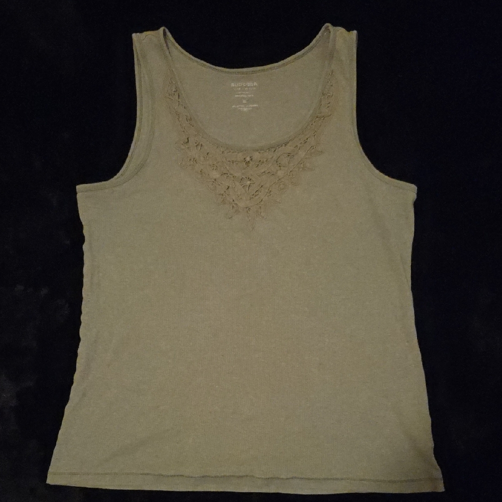 3/15🦇 Sonoma Olive Green Tank Top with Lace Accent
